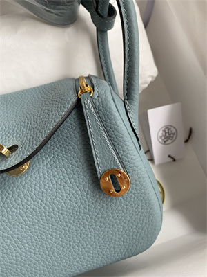 Lindy Mini Bag Taurillon Clemence Leather Gold/Silver Tone Metal In Azure Blue Color HS