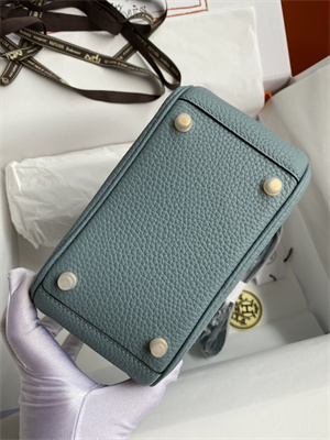 Lindy Mini Bag Taurillon Clemence Leather Gold/Silver Tone Metal In Azure Blue Color HS