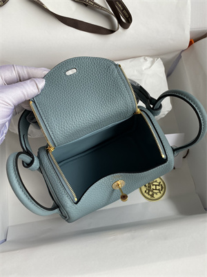 Lindy Mini Bag Taurillon Clemence Leather Gold/Silver Tone Metal In Azure Blue Color HS