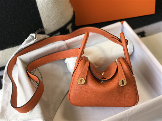 Lindy Mini Bag Calfskin Leather Gold/Silver Tone Metal In Feu Orange Color