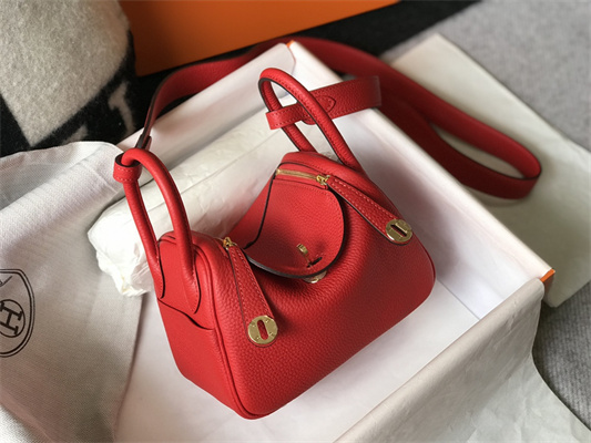 Lindy Mini Bag Calfskin Leather Gold/Silver Tone Metal In Red Color
