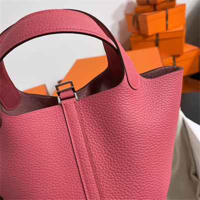 Picotin Lock Bag Togo Leather 18/22CM Gold/Silver Tone Metal In Rose Lipsur Color HS