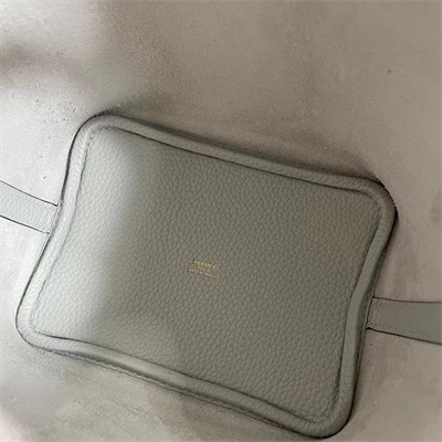 Picotin Lock Bag Togo Leather 18/22CM Gold/Silver Tone Metal In Blue Brume Color HS