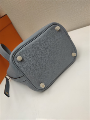 Picotin Lock Bag Togo Leather 18/22CM Gold/Silver Tone Metal In Bleu Lin Color HS