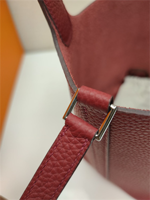 Picotin Lock Bag Togo Leather 18/22CM Gold/Silver Tone Metal In Burgundy Color HS