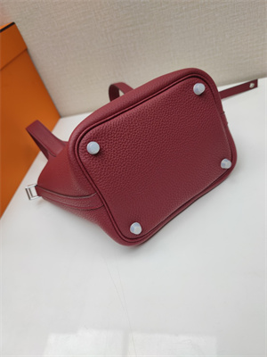 Picotin Lock Bag Togo Leather 18/22CM Gold/Silver Tone Metal In Burgundy Color HS