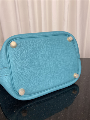 Picotin Lock Bag Taurillon Clemence Leather 18/22CM Gold/Silver Tone Metal In Bleu Du Nord Color HS