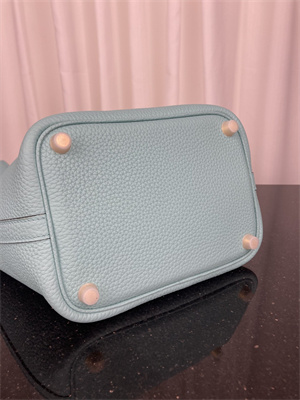 Picotin Lock Bag Taurillon Clemence Leather 18/22CM Gold/Silver Tone Metal In Blue Atoll Color HS