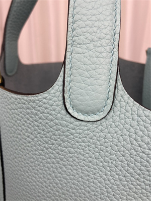 Picotin Lock Bag Taurillon Clemence Leather 18/22CM Gold/Silver Tone Metal In Blue Atoll Color HS