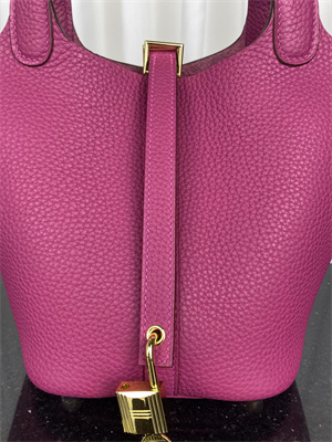 Picotin Lock Bag Taurillon Clemence Leather 18/22CM Gold/Silver Tone Metal In Rose Purple Color HS