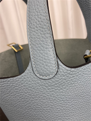 Picotin Lock Bag Taurillon Clemence Leather 18/22CM Gold/Silver Tone Metal In Azure Blue Color HS