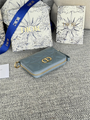 CD Caro Zippy Card Holder Supple Cannage Calfskin Blue Color S5034