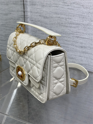 CD Small Jolie Top Handle Bag Cannage Calfskin White