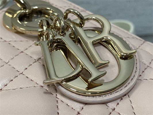 CD Mini Lady Dior Bag Two Tones Cannage Lambskin Gold Tone Metal Pink and Latte