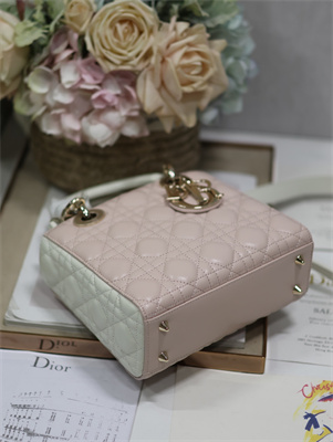 CD Small Lady Di.or Bag Two Tones Cannage Lambskin Gold Tone Metal Pink and Latte