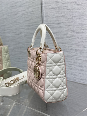 CD Small Lady Di.or My ABCDior Bag Two Tones Cannage Lambskin Gold Tone Metal Pink and Latte