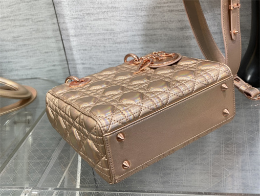 CD Small Lady Di.or My ABCDior Bag Cannage Lambskin Iridescent Metallic Rose Gold Tone