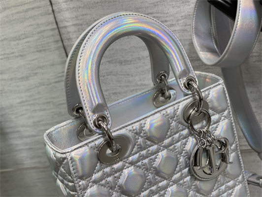 CD Small Lady Di.or My ABCDior Bag Cannage Lambskin Iridescent Metallic Silver Tone