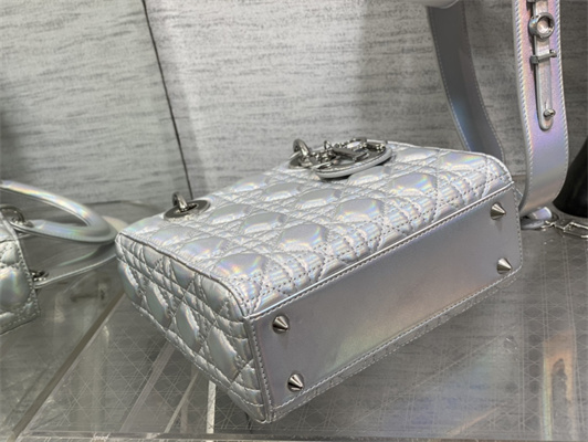 CD Small Lady Di.or My ABCDior Bag Cannage Lambskin Iridescent Metallic Silver Tone