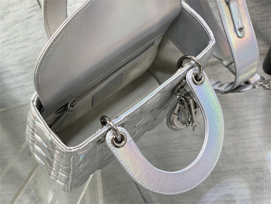 CD Small Lady Di.or My ABCDior Bag Cannage Lambskin Iridescent Metallic Silver Tone