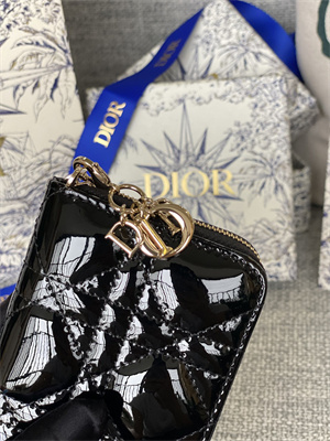 CD  Voyageur Small Coin Purse Supple Cannage Patent Calfskin Black S0985