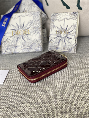 CD  Voyageur Small Coin Purse Supple Cannage Patent Calfskin Burgundy S0985
