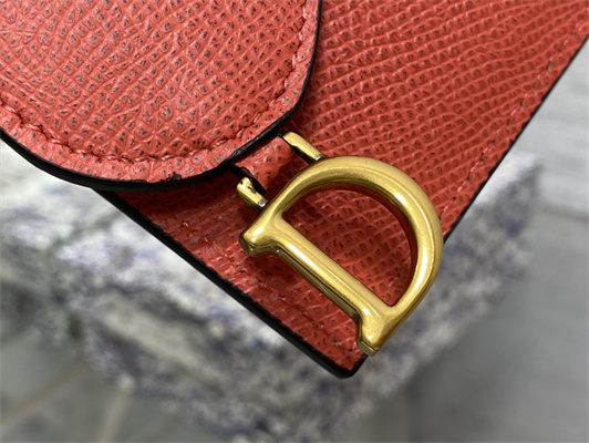 CD Saddle Card Holder Grained Calfskin Orange Red