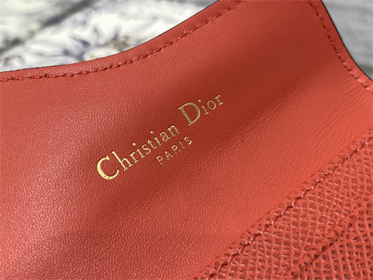 CD Saddle Card Holder Grained Calfskin Orange Red