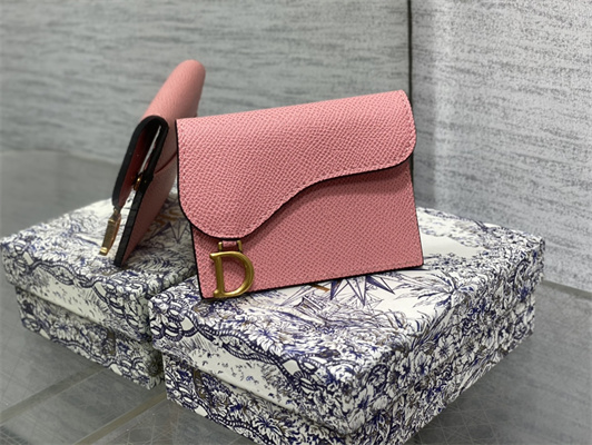 CD Saddle Card Holder Grained Calfskin Pink