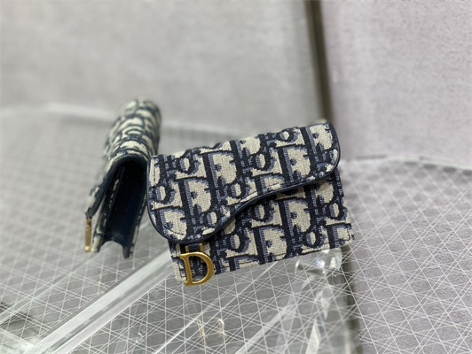 CD Saddle Coin Purse Blue Dior Oblique Jacquard