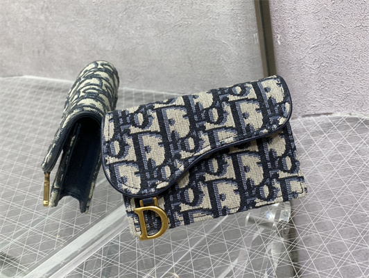 CD Saddle Coin Purse Blue Dior Oblique Jacquard