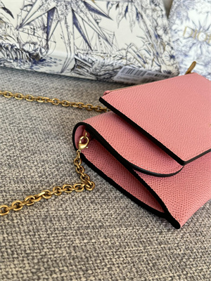 CD Long Saddle Wallet With Chain Grained Calfskin Pink