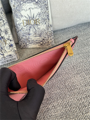 CD Long Saddle Wallet With Chain Grained Calfskin Pink