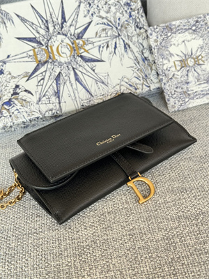 CD Long Saddle Wallet With Chain Grained Calfskin Black