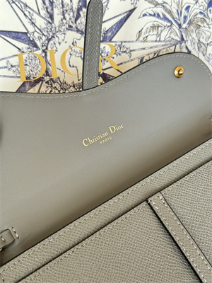 CD Long Saddle Wallet With Chain Grained Calfskin Grey