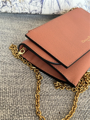 CD Long Saddle Wallet With Chain Grained Calfskin Brown