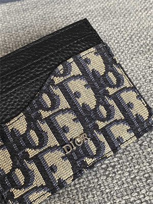 CD Saddle Card Holder Black Grained Calfskin and Blue Dior Oblique Jacquard
