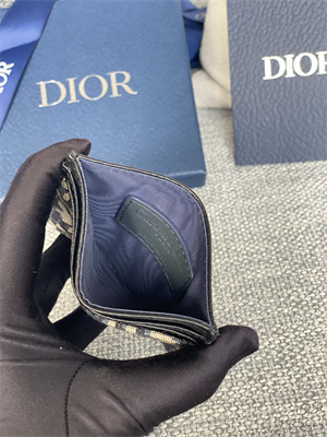 CD Saddle Card Holder Black Grained Calfskin and Blue Dior Oblique Jacquard