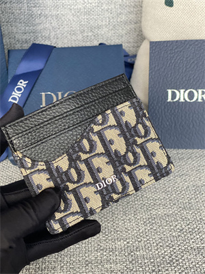 CD Saddle Card Holder Black Grained Calfskin and Blue Dior Oblique Jacquard