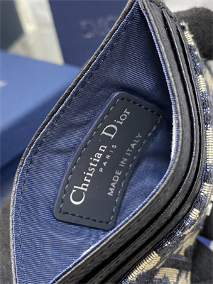 CD  Card Holder Black Grained Calfskin and Blue Dior Oblique Jacquard