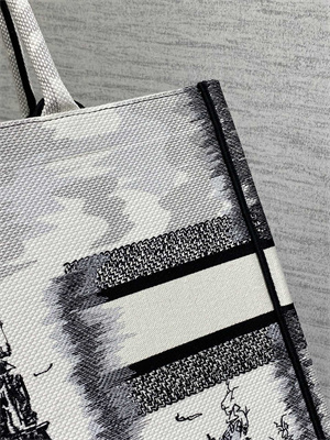 CD Medium Book Tote White and Black Paris Embroidery