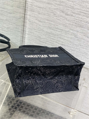 CD Small Book Tote Black Toile de Jouy Soleil Macram?? Embroidery