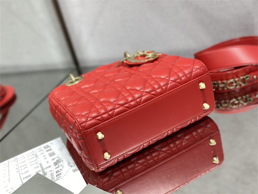CD Small Lady Di.or My ABCDior Bag Cannage Lambskin Gold Tone Metal Red