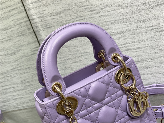 CD Mini Lady Dior Bag Cannage Lambskin Gold Tone Metal Lt Purple