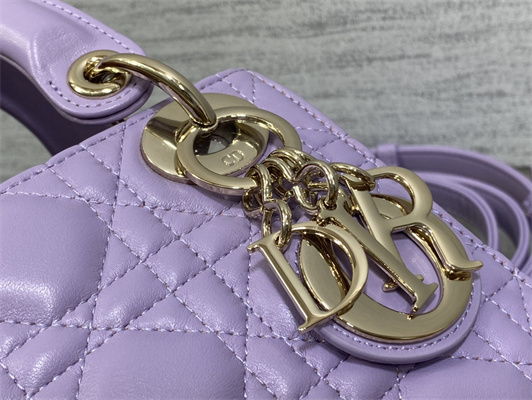 CD Mini Lady Dior Bag Cannage Lambskin Gold Tone Metal Lt Purple