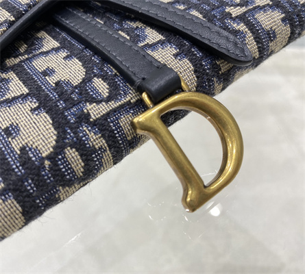 CD Long Saddle Wallet With Chain Blue Oblique Jacquard