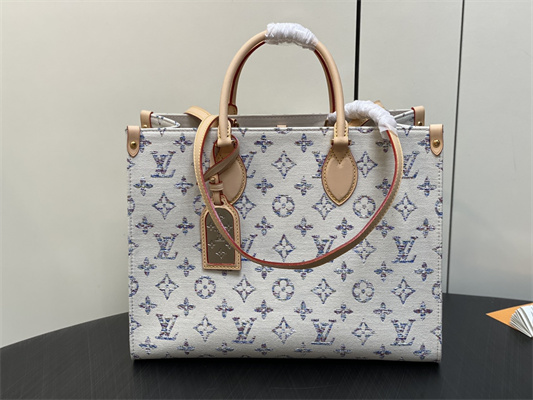 L.V ONTHEGO MM Denim Textile Jacquard White Color M24708