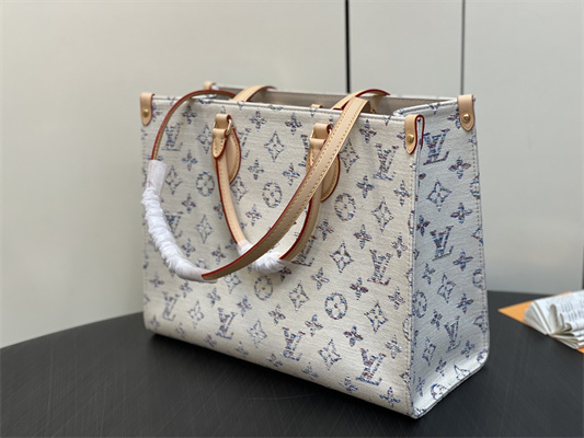 L.V ONTHEGO MM Denim Textile Jacquard White Color M24708