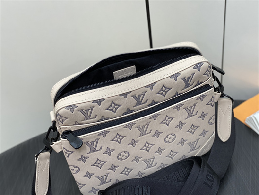 L.V Trio Messenger Monogram Shadow Calfskin Leather White/Navy Blue