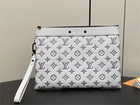L.V Pochette To-Go Monogram Shadow Calfskin Leather White/Navy Blue
